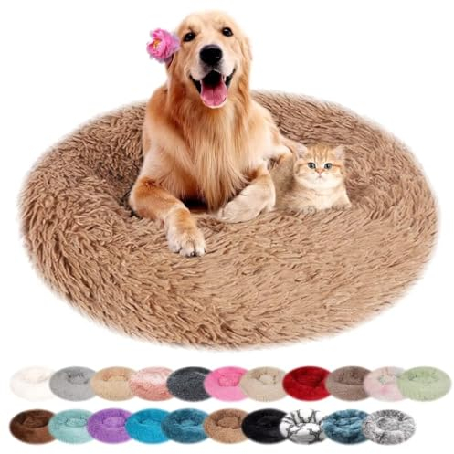 nvdsivee Hundebett Rund Katzenbett PlüSch Hundebetten Maschinenwaschbar Hundematte Hundekissen für Kleine Mittelgroße Grosse Hunde mit Rutschfestem Boden Khaki 120cm