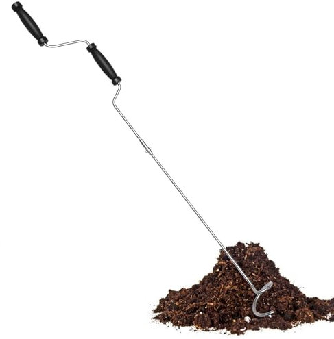 Frfik Aireador de compost, herramienta manual de mezcla de aireación de compost, acero inoxidable, aireador de césped, manivela de compost, resistente al óxido para patios pequeños, al aire libre