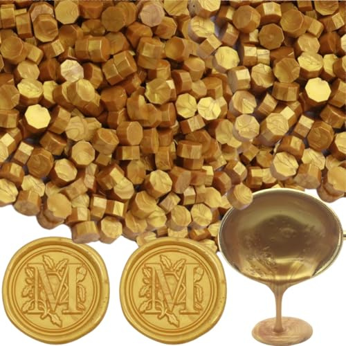 Siegel Wachs Perlen Wachs Siegel Perlen, 600Pcs Gold WachsSiegel Perlen für WachsSiegel Stempel, WachsSiegel Perlen Kit Perfekt für Hochzeitseinladungen (Gold)