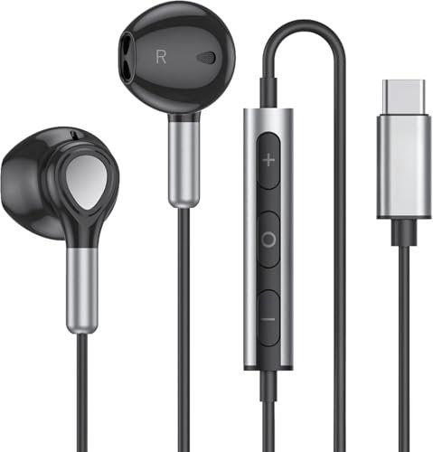 USB C Headphones | In-Ear Wired Headphones with Mic & Volume Control | HiFi Stereo Earbuds | Noise Cancelling | Compatible with i-phone 15,16 pro max,and for Sam.sung S24/ S23/S22. (Black)