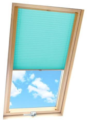 Home-Vision® Dachfenster Premium Plissee Faltrollo mit Bohren Dachfensterkompatibel (Türkis für M06/M35/M36 - Holzfarben) Dachfensterrollos Blickdicht Sonnenschutz, Montage inkl