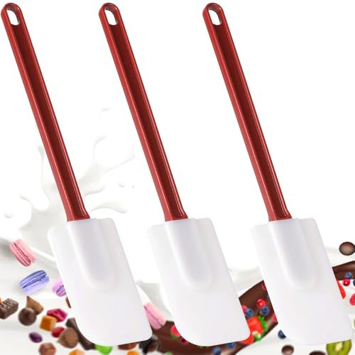 Rubber Spatulas Silicone Heat Resistant, Commercial Spatula Silicone Set of 3, Rubber Scraper Spatula 9.5 Inches, Commercial Spatula Heavy Duty, Rubber Scraper for Kitchen Use (Set A)