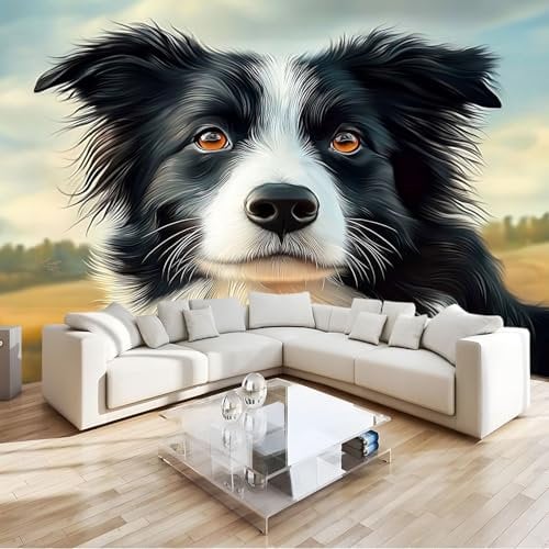 Générique Papier Peint Panoramique Animal Border Collie 350 x 256 cm Poster Murale 3D, Tapisserie Photo Peinture Murale, Papier Peint Intissé Fresque pour Salon Chambre Toile Fond TV