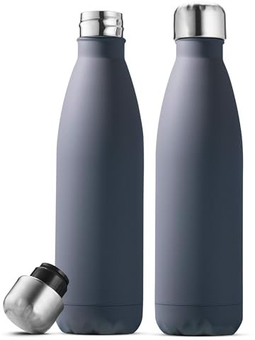 2 Pack 500ml Insulated Stainless Steel Water Bottle, Sleek Bottles, Keeps Hot & Cold, 100% Leakproof, Sweat Proof Bottles, Great for Travel, Picnic & Camping (Modern Lava Gray)
