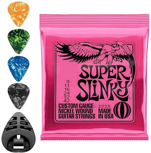UTXN Cordes de guitare acoustique nickelées, calibre 9-42, 6 pièces, avec 4 médiators gratuits