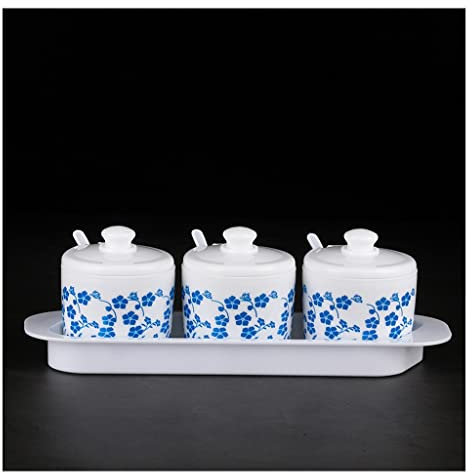 WOTZOV Barattolo per condimenti Barattolo per condimenti Ristorante con Barattolo per Sale Barattolo per condimenti Cinese Porcellana Finta Colore Blu e Bianco Scatola per condi,A