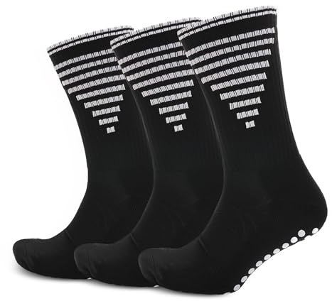 A2Z 3 Pack Mens Football Grip Socks Breathable Soft Feel - Socks MS1301 Black 3 Pack 6-8