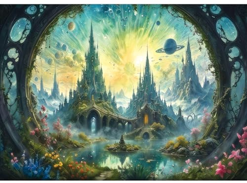 Science Fiction Landschaft Puzzle für Erwachsene Fantasy 1000 Teile mit Buchstaben auf der Rückseite Herausforderndes Familienspiel Geschenk Fertige Größe 26,75 x 19,75
