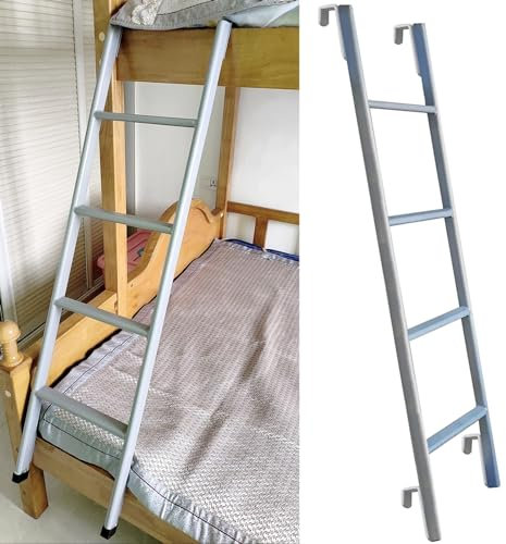 4/5 Step Universal Bunk Bed Ladder with Hooks, Silver Metal Loft Bed Ladder Replacement Bunk Bed Slanted Ladder Adjustable Twin Climb Ladder, Space Saving))