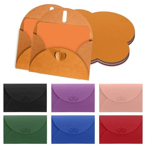 HSYTEK 7 Stück Briefumschläge mit Briefköpfe, Bunt Umschläge mit Herz Verschluss, Kärtchen zum Beschriften, für Grußkarten, Einladungen, Geschenkkarten und Party Einladung