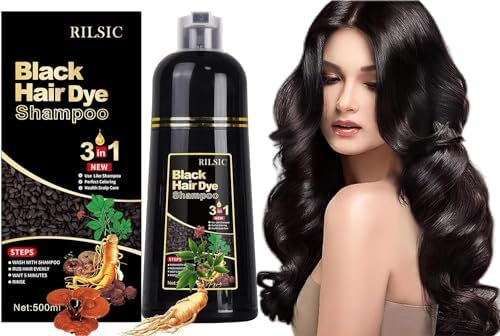 Black Hair Dye Shampoo 3 in 1, 500ML Colorante Nero per Donna Uomo, Colorante Capelli Istantaneo, Shampoo Capelli Colorati,Hair Color - Naturale-per Capelli per Donna Uomo (Nero)