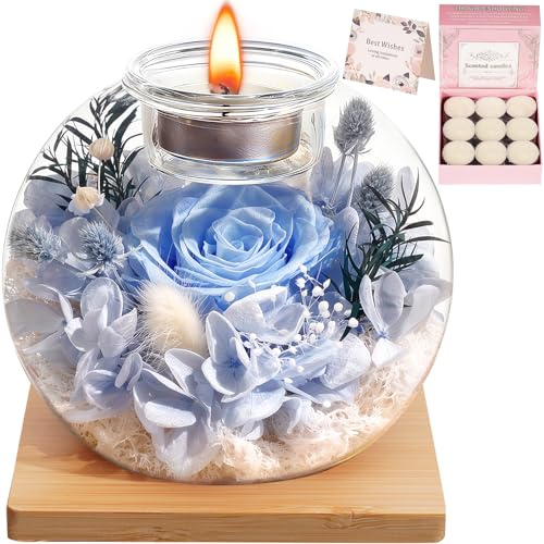 Weihnachtsgeschenke für Frauen, Ewige Rose im Glas mit 18 Duftkerzen - Konservierte Blumen Infinity Rose, Weihnachten Valentinstag Muttertag Geundin Ehefrau, Romantische Deko