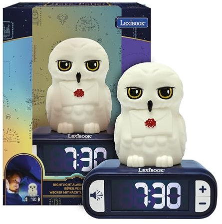 LEXiBOOK, Hedwig RL800HP1 Nachtlicht-Wecker, Sounds und Melodien, hintergrundbeleuchteter LCD-Bildschirm, leuchtend, Schlummerfunktion