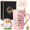 Regalo Donna Compleanno, Bambola di Patata Positiva Motivazionale, Tazza in Ceramica da 400ml in Marmo Rosa con Stampa Dorata, Gadget Scrivania Carino Portafortuna Regali per Lei, Confezione elegante