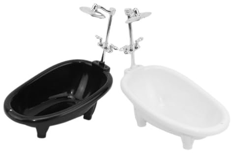 Kisangel 2 Stücke Puppenhaus Miniatur Spielzeug Badezimmer Set Lebensechte Mini Badewanne Puppe Möbel Für Puppenhaus Spielen