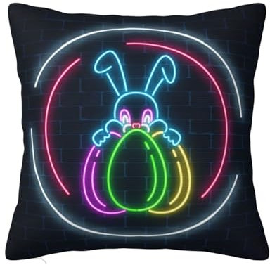 Zierkissenbezüge 45X45Cm Neon-Osterhasen-Eier Zierkissen Retro Bedruckt Dekokissen Für Terrasse, Schlafzimmer, Bed