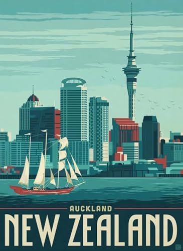 Puzzles 1000 Teile,New Zealand Scenery Vintage Travel Art Plakats，Für Familie Challenge Spielzeug,Aldult Dekompression Spiel Fw349Zw