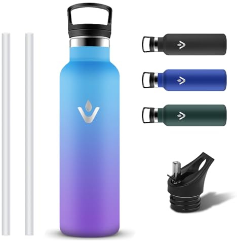 Grsta Trinkflasche Edelstahl, BPA-frei Trinkflasche 750ml, Auslaufsicher Thermoskanne, Thermosflasche Kohlensäure Geeignet, Isolierte Wasserflasche mit Strohhalm für Sprudel, Travel, Camping