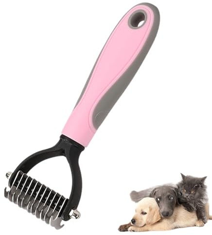 PET Grooming Rake Comb Brush For Dogs Cats With Long Thick Hair | Professional Deshedding Dematting Pet Supplies (Pink)