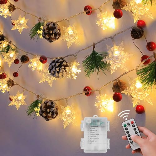 Lichterkette Weihnachten, 2M 20LED Schneeflocken Lichterkette, Weihnachtsdeko Lichterketten, Warmweiß Weihnachtslichterkette Innen, Weihnachtsbeleuchtung für Innen Außen Fenster Balkon Garten