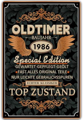 1986 Geschenk 40 Geburtstag Mann, Blechschild Oldtimer 1986 Special Edition, lustiges Schild 40 Geburtstag Deko als Geburtstagskarte, Geburtstagsgeschenk für Mann, Bruder, Freund, Vater, Ehemann