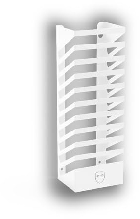 GAMESHIELDZ White Wall Mount Game Tower – Steel Storage Rack for 10 PS5, Xbox, Switch, Blu-ray & DVD Games – Freestanding or Wall Fix – UK Made – Durable Powder-Coated Metal