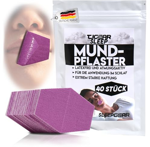 TIGEAR SLEEP 40 Stück Mundpflaster zur Anwendung im Schlaf, Extrem starke Mund-Tape Schlafpflaster für Nachts, Atem-Pflaster zum Schafen