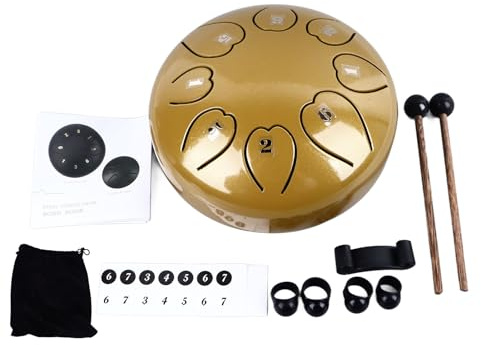 Zungentrommel 6 Zoll, 8 Töne, Stahlzungentrommel, Klarer Resonanter Klang - Kompaktes Percussion Instrument, Vielseitig Einsetzbar für Musiker und Anfänger (Gelb)