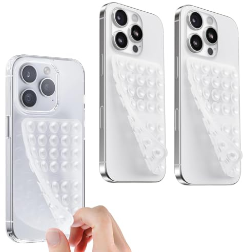 Jurqqer Silicone Double Sided Suction Cup Phone Case Mount, Sticky Phone Grip Holder with Suction Power, Hands-Free Portable Shower Mirror Selfie TikTok/YouTube Accessories, 3 Pack
