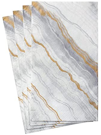 Caspari Marble Paper Guest Towel Napkins in Grey, 15 Per Package