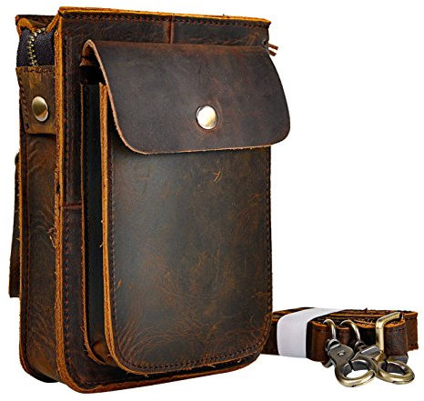 Le'aokuu Hombres Bolso pequeño Bolso al Aire Libre Bolso de Cadera Cinturón Bolso Cintura Paquete de Cintura de Fanny Paquete de Viaje Bolso Mensajero de Cuero de Vaca Bolso 021