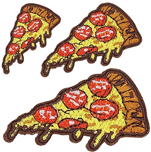 U-Sky Aufnäher zum Aufnähen oder Aufbügeln, Motiv: Pizzastücke, besticktes Patch-Set, Familienspaß, Eltern-Kind-Kombination, 3 Größen zum Aufbügeln (11,9 x 6,3 cm + 9,4 x 4,8 cm + 6,1 x 3,6 cm