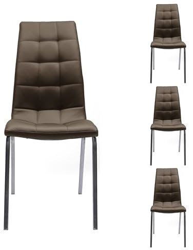 Homely - Pack 4 Sillas de Comedor Alex | Asiento Acolchado | Diseño Moderno | Patas Cromadas | Silla para Comedor, Cocina, Dormitorio | Color Polipiel Chocolate