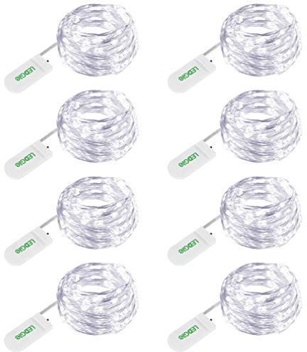 LEDGLE LED Lichterkette Batterie Kupfer Drahtlichterkette 1.2M 24LED Lichterketten Weihnachten Batteriebetrieben Wasserdichte Lichter Flasche Dekoration, Kaltweiß,8er Stück