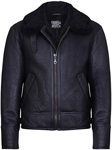 Infinity Leather Herren Schwarz B3 Shearling Schaffell WW 2 Bomber Leder Jacke XL
