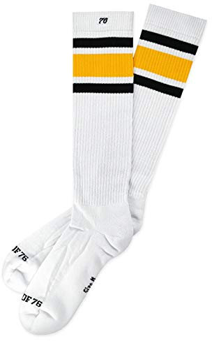 Spirit of 76 Herren & Damen Sport Retro Skater Socken Hoch Baumwolle 43 44 45 46 Weiß - Schwarz - Gelb Hi (L)