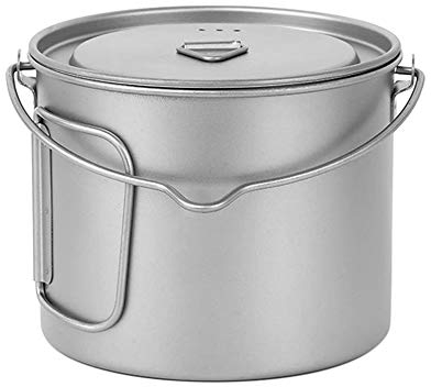 Lixa-da 2-in-1 Titanium Hängetopf/Wasser Becher aus reinem Titan, 1100ml, Deutliche Skala auf der Oberflächeder,Φ125*102mm, mit Deckel und faltbarem Griff, Aufbewahrungsbeutel für Outdoor Camping