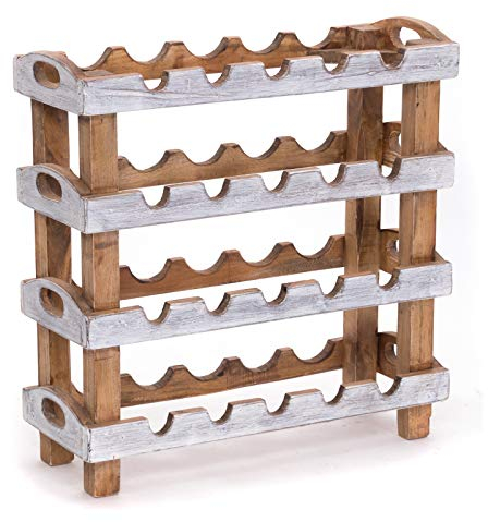 Étagère à vin rustique - 66 x 61 cm (H x l) - En bois massif - Pour 20 bouteilles - Style shabby - Style vintage - Couleur : blanc