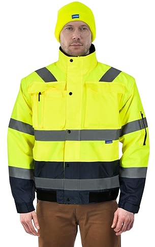 A-SAFETY Hohe Sichtbarkeit, wasserdicht, reflektierend, Regen, Winter, warm, Sicherheitsjacke, Arbeitsoverall, Gelb/Schwarz, Small