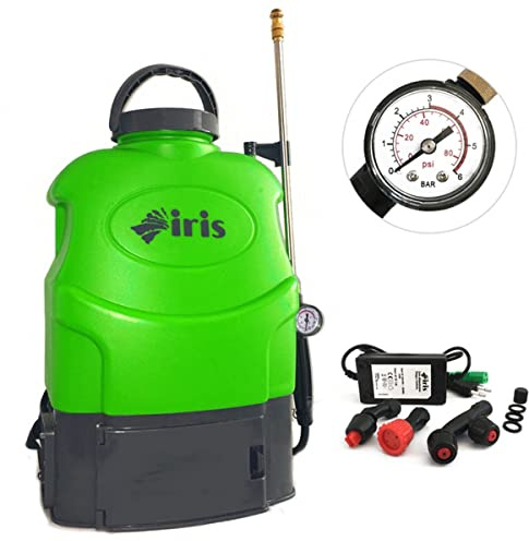 Iris - Pulvérisateur à Batterie 16L Lithium 12V 8Ah Autonomie 5h Pompe Haute Pression Lance INOX Extensible Manomètre Harnais Ergonomique + 3 Buses Anti-Corrosion