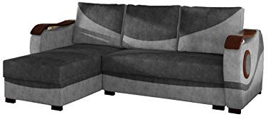 MOEBLO Ecksofa mit Schlaffunktion mit Bettkasten Couch L-Form Polstergarnitur Wohnlandschaft Polstersofa mit Ottomane Couchgranitur - Verto (Dunkelgrau +Hellgrau (Dora 96+Dora 90), Ecksofa Links)