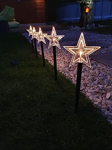 FHS LED Leuchtstäbe Sterne - 5er Set, Warmweiß, Sternmotive, Weihnachtdekoration