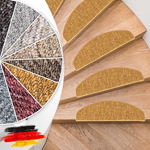 Floordirekt Stufenmatten Alto - Halbrund oder Eckig - Treppenmatten in 8 Farben - Strapazierfähig & pflegeleicht - Stufenteppich für Innen (Gelb, Halbrund 65 x 23,5 cm)