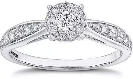 SISGEM 1ct Moissanite Engagement Ring with Pave Set, 925 Silver Platinum Plated, Non-Personalise, for Her Women's Engagement Wedding (Size I)