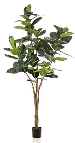 artplants.de Plastic Ficus Elastica tree FERIA, artificial trunk, green, 210cm - Fake ficus tree/Faux Rubber fig