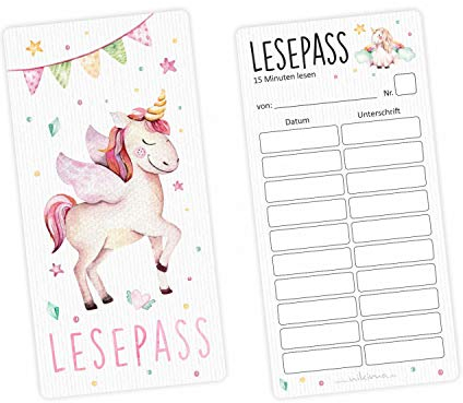 Lesepass Einhorn Lesezeichen zum lesen üben Grundschule - Anzahl 10 Stück