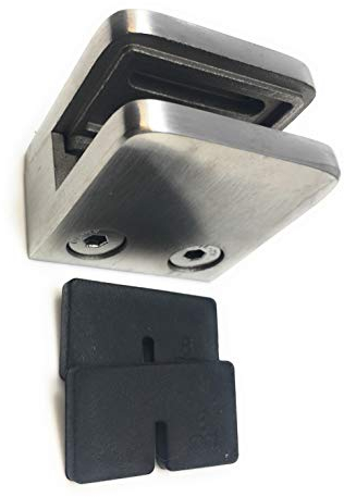 Glashalter Edelstahl Klemmhalter Glasklemme Geländer eckig flach 45/45 8 mmGlas mit Gummie (Menge 1 Stck)