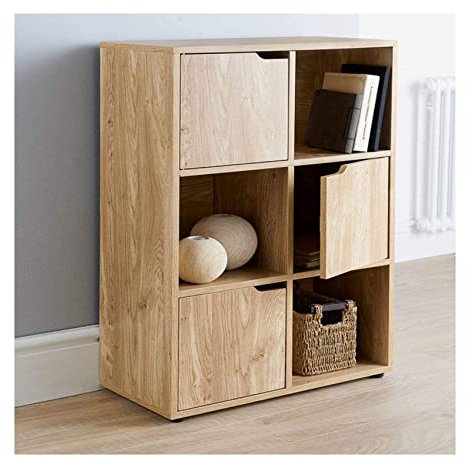 spot on dealz® Cube storage unit bookcase with drawers 6 cubes 3 doors shelving & storage Unit wooden Living Room furniture organizer Oak finish Boxes Flat pack