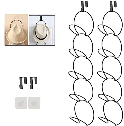 Hat Organiser Holder Closet Hanging Baseball Cap Display Storage Rack for Scarves Handbags Towels Clothes Ties with Hooks for Hanging 10 Pieces Black