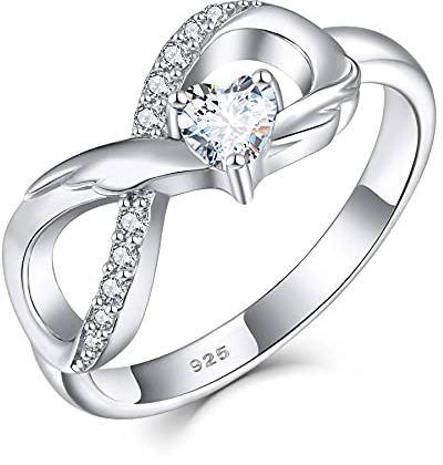 starchenie Anello Infinito Anello di Fidanzamento con Pietra Portafortuna a cuore in Argento 925 per Donne